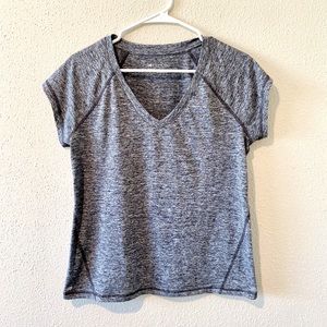 Grey Heather V Neck Cap Sleeve Athletic Shirt